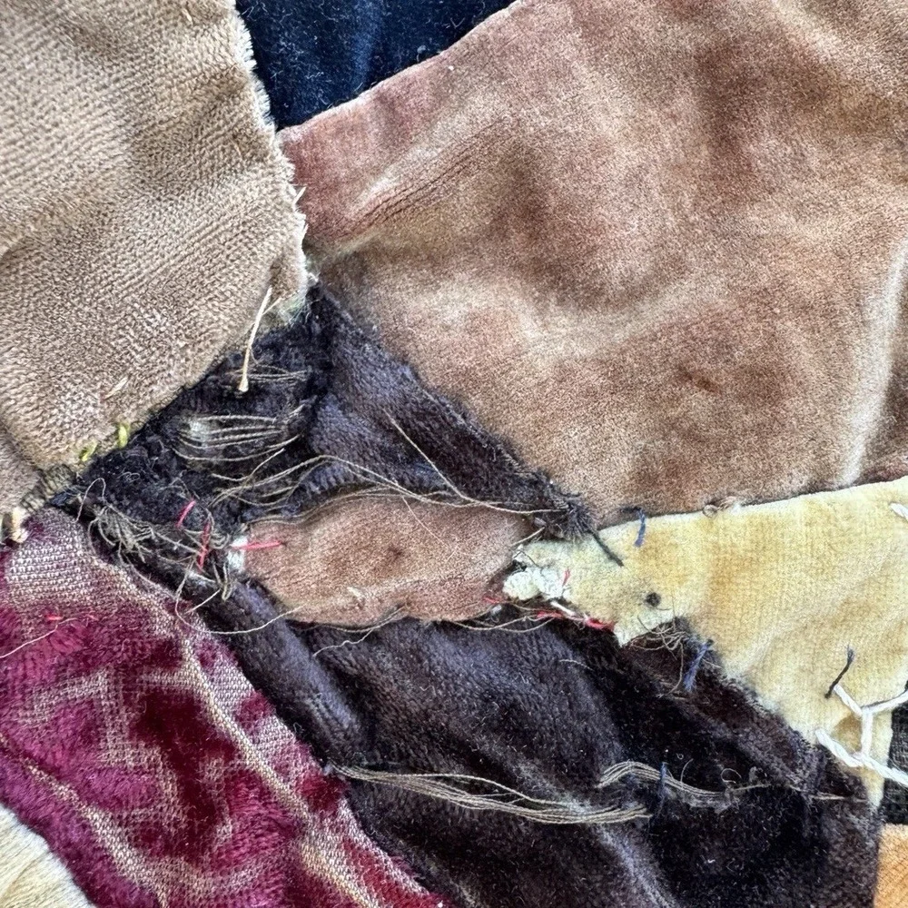 Antique Victorian Crazy Quilt Velvet Silk Hand Stitched‎ Painted 77x71 c1885